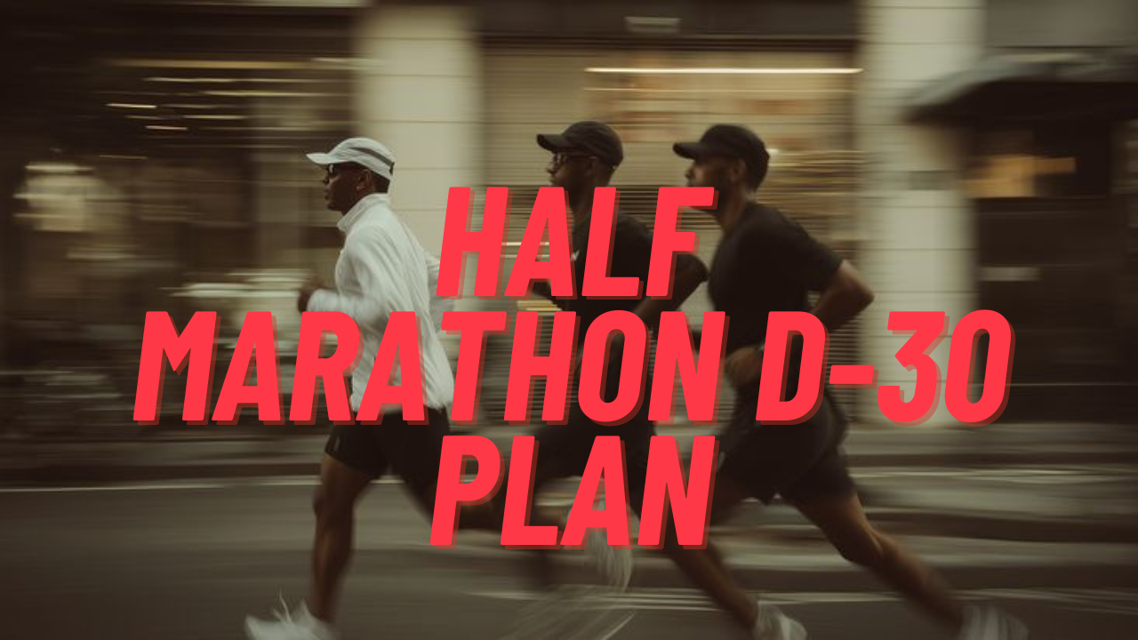 달력에 표시된 하프 마라톤 훈련 스케줄과 러닝화 사진